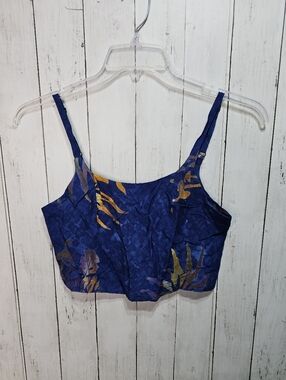 Vintage Tropical Tantrum Women's Blue Rayon Batik Cropped Tank Top Size Medium.
